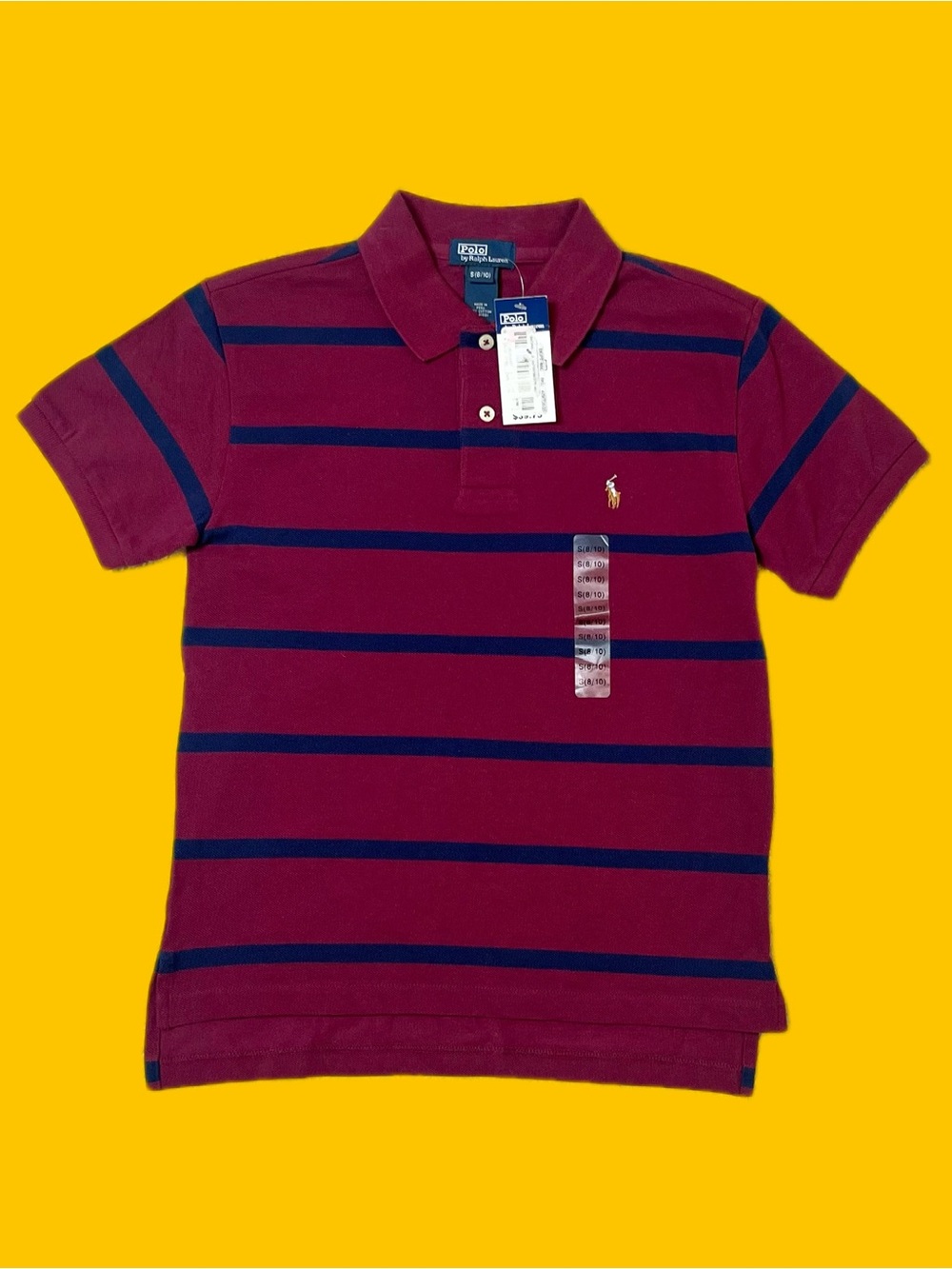NWT Polo Ralph Lauren Boys Burgundy Striped Polo Shirt Size S 8/10